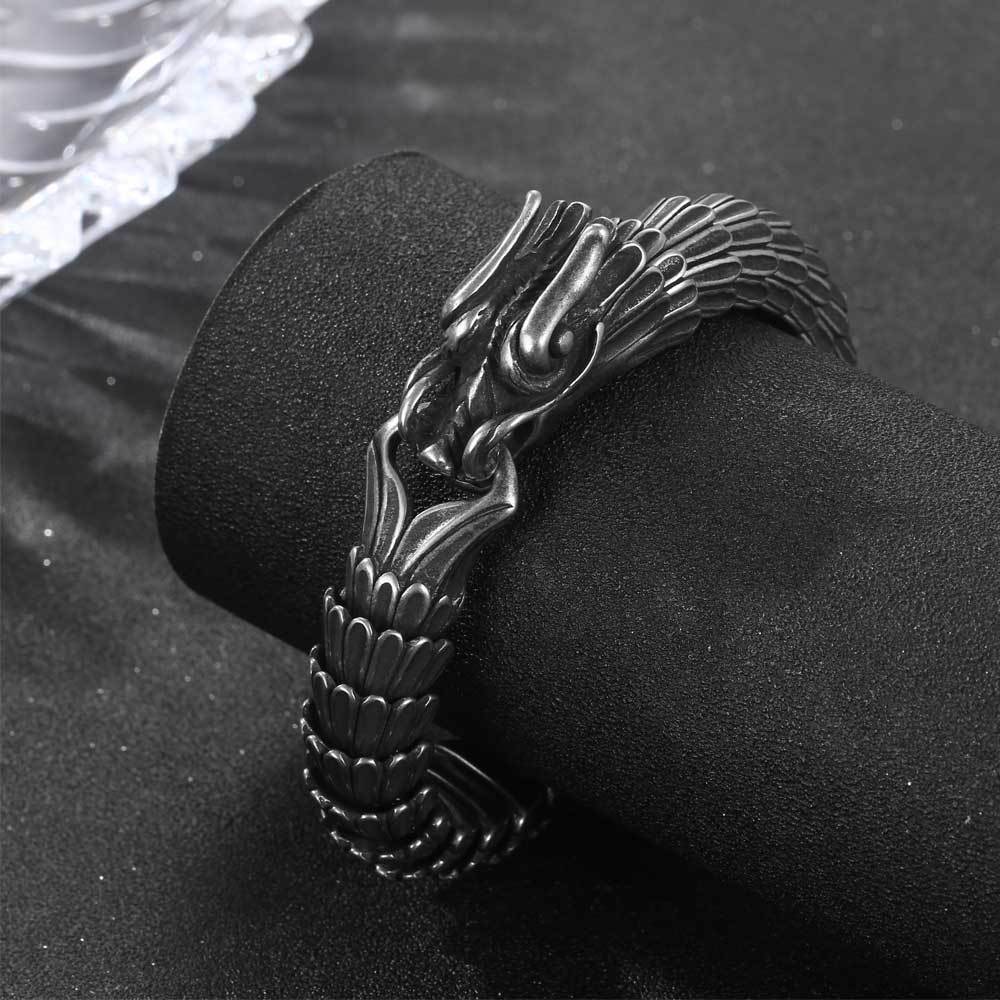 Wholesale Men's retro titanium steel bracelet with dragon scales